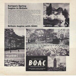 1963 BOAC Europe’s Spring in Britain Begins Vintage Magazine Print Ad/Poster